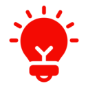 Red light bulb icon on black background.