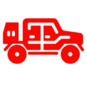 Red jeep icon on black background.